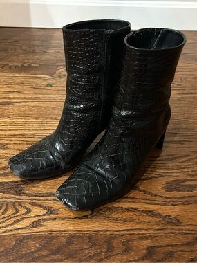 Seven Dials Black Croc-Embossed Ankle Boots